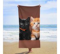 ERSTSNCK Cute Kitten Black and Orange Cat Beach Towel Oversized 31" X 63" Absorbent Towels Quick Dry Pool Towel Lightweight Bath Towels Sandproof Beach Blanket for Gym Swimming Sports Travel Gifts
