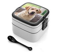 ERSTSNCK Cute Labrador Dog Bento Box 1000ml Leak Proof Lunch Container with Removable Dividers & Spoon - BPA-Free PP Stackable Lunch Box for Work, Office, Picnic, Travel, Dining Out