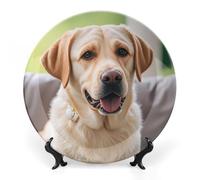 ERSTSNCK Cute Labrador Dog Ceramic Decorative Plate 6inch Bone China Wall Hanging Ornament Plates Bohemian Style Dinner Plate with Stand Cabinet Display Plates for Home Art Decor