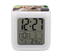 ERSTSNCK Cute Labrador Dog Night Light Alarm Clock LED Display Alarms for Bedroom Smart Digital Alarm Clock Wtih 7 Colorful Ambient Lights Sleep Timer for Heavy Sleepers Simple Operation