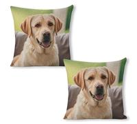 ERSTSNCK Cute Labrador Dog Pillow Covers 18"x18"（2pcs） Linen Throw Pillow Covers - Double Sided Decorative Square Cushion Cases for Sofa, Bed, Chair (No Insert Included)