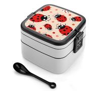 ERSTSNCK Cute Ladybug Bento Box 1000ml Leak Proof Lunch Container with Removable Dividers & Spoon - BPA-Free PP Stackable Lunch Box for Work, Office, Picnic, Travel, Dining Out