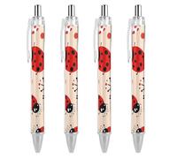 ERSTSNCK Cute Ladybug Black Ballpoint Pens Fine Point (0.5mm) Black Ink Pen Retractable Ball Point Pens with Comfortable Full Grip for Journaling, And Office Writing Ideal 4 PCS
