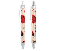 ERSTSNCK Cute Ladybug Black Ballpoint Pens Fine Point (0.5mm) Black Ink Pen Retractable Ball Point Pens with Comfortable Full Grip for Journaling, And Office Writing Ideal 2 PCS