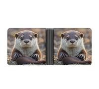 ERSTSNCK Cute Otter Wallet for Men Bifold Rfid Blocking Slim Money Clip Front Pocket Wallet Card Holder