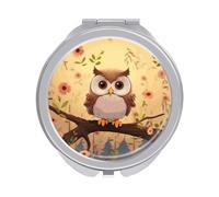 ERSTSNCK Cute Owl Compact Mirror for Purse, Double-Sided 1x/2x Magnifying Metal Pocket Makeup Mirrors, Folding Mini Vanity Mirror, Handheld Round Travel Cosmetic Mirrors for Women