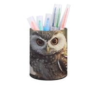 ERSTSNCK Cute Owl Pen Holder, Pencil Holder Desktop Stationery Organizer Round Leather Pencil Cup Makeup Brush Storage Box for Office Home And Stationary Supplies