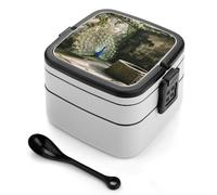 ERSTSNCK Cute Peacock Bento Box 1000ml Leak Proof Lunch Container with Removable Dividers & Spoon - BPA-Free PP Stackable Lunch Box for Work, Office, Picnic, Travel, Dining Out