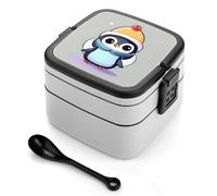 ERSTSNCK Cute Penguin Print Bento Box 1000ml Leak Proof Lunch Container with Removable Dividers & Spoon - BPA-Free PP Stackable Lunch Box for Work, Office, Picnic, Travel, Dining Out