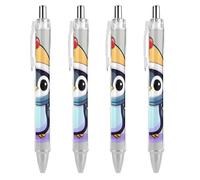 ERSTSNCK Cute Penguin Print Black Ballpoint Pens Fine Point (0.5mm) Black Ink Pen Retractable Ball Point Pens with Comfortable Full Grip for Journaling, And Office Writing Ideal 4 PCS