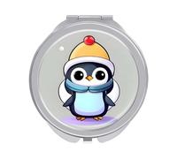 ERSTSNCK Cute Penguin Print Compact Mirror for Purse, Double-Sided 1x/2x Magnifying Metal Pocket Makeup Mirrors, Folding Mini Vanity Mirror, Handheld Round Travel Cosmetic Mirrors for Women