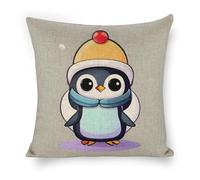 ERSTSNCK Cute Penguin Print Pillow Covers 18"x18" Linen Throw Pillow Covers - Double Sided Decorative Square Cushion Cases for Sofa, Bed, Chair (No Insert Included)