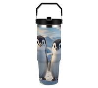 ERSTSNCK Cute Penguins 30oz Tumbler Large Capacity Car Cup with Handle And Straw Lid Stainless Steel Travel Mug Double Wall Vacuum Insulated Cup Leak-Proof for Outdoor Home Use