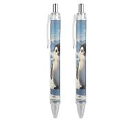 ERSTSNCK Cute Penguins Black Ballpoint Pens Fine Point (0.5mm) Black Ink Pen Retractable Ball Point Pens with Comfortable Full Grip for Journaling, And Office Writing Ideal 2 PCS