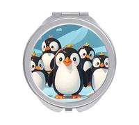 ERSTSNCK Cute Penguins Compact Mirror for Purse, Double-Sided 1x/2x Magnifying Metal Pocket Makeup Mirrors, Folding Mini Vanity Mirror, Handheld Round Travel Cosmetic Mirrors for Women