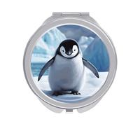ERSTSNCK Cute Penguins Compact Mirror for Purse, Double-Sided 1x/2x Magnifying Metal Pocket Makeup Mirrors, Folding Mini Vanity Mirror, Handheld Round Travel Cosmetic Mirrors for Women