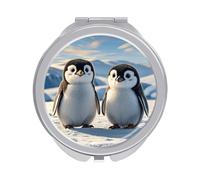 ERSTSNCK Cute Penguins Compact Mirror for Purse, Double-Sided 1x/2x Magnifying Metal Pocket Makeup Mirrors, Folding Mini Vanity Mirror, Handheld Round Travel Cosmetic Mirrors for Women