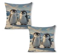 ERSTSNCK Cute Penguins Pillow Covers 18"x18"（2pcs） Linen Throw Pillow Covers - Double Sided Decorative Square Cushion Cases for Sofa, Bed, Chair (No Insert Included)