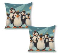 ERSTSNCK Cute Penguins Pillow Covers 18"x18"（2pcs） Linen Throw Pillow Covers - Double Sided Decorative Square Cushion Cases for Sofa, Bed, Chair (No Insert Included)