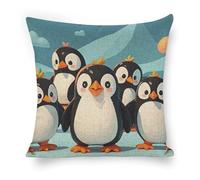 ERSTSNCK Cute Penguins Pillow Covers 18"x18" Linen Throw Pillow Covers - Double Sided Decorative Square Cushion Cases for Sofa, Bed, Chair (No Insert Included)