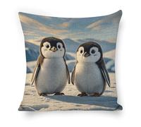 ERSTSNCK Cute Penguins Pillow Covers 18"x18" Linen Throw Pillow Covers - Double Sided Decorative Square Cushion Cases for Sofa, Bed, Chair (No Insert Included)