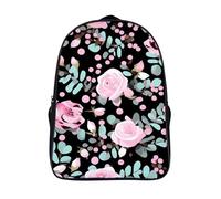 ERSTSNCK Cute Pink Rose Mix Leopard Laptop Backpack for Travel Work, 16In Cute Bookbag, Computer Backpack, Casual Daypack