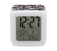 ERSTSNCK Cute Pink Rose Mix Leopard Night Light Alarm Clock LED Display Alarms for Bedroom Smart Digital Alarm Clock Wtih 7 Colorful Ambient Lights Sleep Timer for Heavy Sleepers Simple Operation