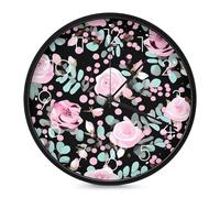 ERSTSNCK Cute Pink Rose Mix Leopard Wall Clock Decorative Wall Clock Silent Non-Ticking Round Clocks for Living Room, Bedroom, Bathroom, Kitchen, Office, Apartment Decorative Or Gifts 10 Inch White