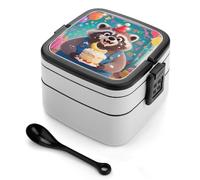 ERSTSNCK Cute Raccoon Bento Box 1000ml Leak Proof Lunch Container with Removable Dividers & Spoon - BPA-Free PP Stackable Lunch Box for Work, Office, Picnic, Travel, Dining Out