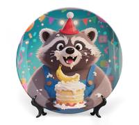 ERSTSNCK Cute Raccoon Ceramic Plate 8inch Decorative Bone China Wall Hanging Ornament Plates Bohemian Style Dinner Plate with Display Stand Cabinet Display Plates for Home Art Decor