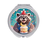 ERSTSNCK Cute Raccoon Compact Mirror for Purse, Double-Sided 1x/2x Magnifying Metal Pocket Makeup Mirrors, Folding Mini Vanity Mirror, Handheld Round Travel Cosmetic Mirrors for Women