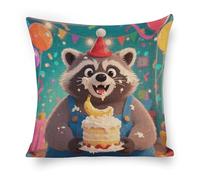 ERSTSNCK Cute Raccoon Pillow Covers 18"x18" Linen Throw Pillow Covers - Double Sided Decorative Square Cushion Cases for Sofa, Bed, Chair (No Insert Included)