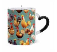 ERSTSNCK Cute Rooster Chickens Color Changing Mug Heat Changing Coffee Mugs Funny Magic Cup Heat Sensitive Travel Mug Novelty Coffee Cups Personalized Customized Gift Idea for Men & Women 11 Oz