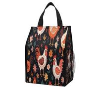 ERSTSNCK Cute Rooster Chickens Insulated Lunch Bag Leakproof Insulated Cooler Bags Reusable Cooler Tote Foldable Lunchbox for Adult Women Men for Work Travel Picnic
