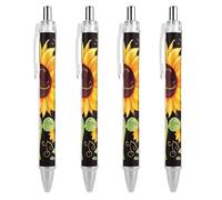 ERSTSNCK Cute Sunflower Black Ballpoint Pens Fine Point (0.5mm) Black Ink Pen Retractable Ball Point Pens with Comfortable Full Grip for Journaling, And Office Writing Ideal 4 PCS