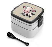 ERSTSNCK Cute White Cow Bento Box 1000ml Leak Proof Lunch Container with Removable Dividers & Spoon - BPA-Free PP Stackable Lunch Box for Work, Office, Picnic, Travel, Dining Out