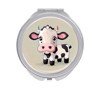 ERSTSNCK Cute White Cow Compact Mirror for Purse, Double-Sided 1x/2x Magnifying Metal Pocket Makeup Mirrors, Folding Mini Vanity Mirror, Handheld Round Travel Cosmetic Mirrors for Women