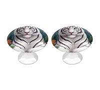 ERSTSNCK Cute White Tiger Cabinet Knobs, 2-Pack Silver Stainless Steel Drawer Pulls with Screws, Elegant Hardware for Dressers, Kitchen,Cabinets & Desks
