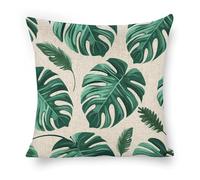 ERSTSNCK Cyan Palm Leaves Pillow Covers 18"x18" Linen Throw Pillow Covers - Double Sided Decorative Square Cushion Cases for Sofa, Bed, Chair (No Insert Included)