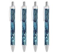 ERSTSNCK Cyan Tropical Leaves Black Ballpoint Pens Fine Point (0.5mm) Black Ink Pen Retractable Ball Point Pens with Comfortable Full Grip for Journaling, And Office Writing Ideal 4 PCS