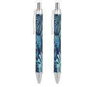 ERSTSNCK Cyan Tropical Leaves Black Ballpoint Pens Fine Point (0.5mm) Black Ink Pen Retractable Ball Point Pens with Comfortable Full Grip for Journaling, And Office Writing Ideal 2 PCS