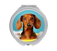 ERSTSNCK Dachshund Dog Compact Mirror for Purse Double-Sided 1x/2x Magnifying Metal Pocket Makeup Mirrors Folding Mini Vanity Mirror Handheld Round Travel Cosmetic Mirrors for Women