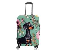 ERSTSNCK Dachshund Florals Luggage Suitcase Covers Elastic Washable Cute Luggage Protector Travel Suitcase Protective Cover For Adult (Fit 19-32 Inch Luggages) X-Large, white, S, Dachshund Florals