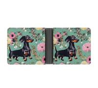 ERSTSNCK Dachshund Florals Wallet for Men Bifold Rfid Blocking Slim Money Clip Front Pocket Wallet Card Holder