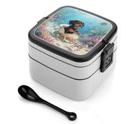 ERSTSNCK Dachshund in Shell Bento Box 1000ml Leak Proof Lunch Container with Removable Dividers & Spoon - BPA-Free PP Stackable Lunch Box for Work, Office, Picnic, Travel, Dining Out