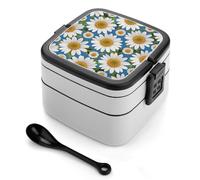 ERSTSNCK Daisy Flower Pattern Bento Box 1000ml Leak Proof Lunch Container with Removable Dividers & Spoon - BPA-Free PP Stackable Lunch Box for Work, Office, Picnic, Travel, Dining Out