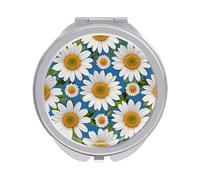 ERSTSNCK Daisy Flower Pattern Compact Mirror for Purse, Double-Sided 1x/2x Magnifying Metal Pocket Makeup Mirrors, Folding Mini Vanity Mirror, Handheld Round Travel Cosmetic Mirrors for Women