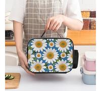 ERSTSNCK Daisy Flower Pattern Insulated Lunch Bag for Women Lunch Box Large Capacity, Leakproof Tote with Detachable Handles- 5-Hour Cold/Hot Retention Cooler Bag for Office, Picnic, Camping
