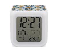 ERSTSNCK Daisy Flower Pattern Night Light Alarm Clock LED Display Alarms for Bedroom Smart Digital Alarm Clock Wtih 7 Colorful Ambient Lights Sleep Timer for Heavy Sleepers Simple Operation