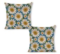 ERSTSNCK Daisy Flower Pattern Pillow Covers 18"x18"（2pcs） Linen Throw Pillow Covers - Double Sided Decorative Square Cushion Cases for Sofa, Bed, Chair (No Insert Included)